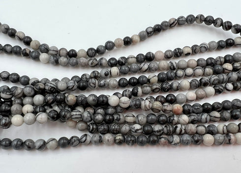 Black Veined Jasper Gemstone Beads, 4mm, Round